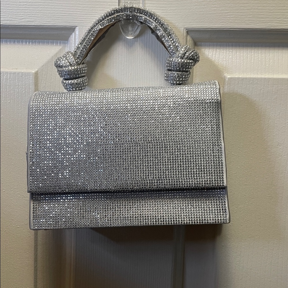 Zara Silver Crystal Embellished Clutch